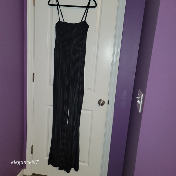 Pretty Little Thing Black Striped Textered Jumpsuit Sz: 14 - Picture 9 of 10